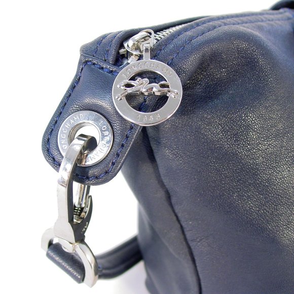 LONGCHAMP Le Pliage Cuir Navy Lambskin Leather Cross Body Bag - $565 - Picture 7 of 14